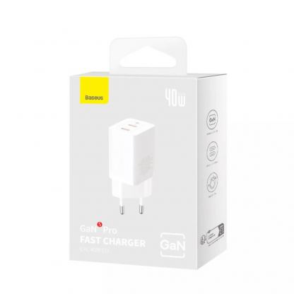 Захранване за ел. мрежа с 2xUSB-C изходи с технология за бързо зареждане - Baseus GaN5 Pro Fast Wall Charger Dual USB-C 40W (бял) 9