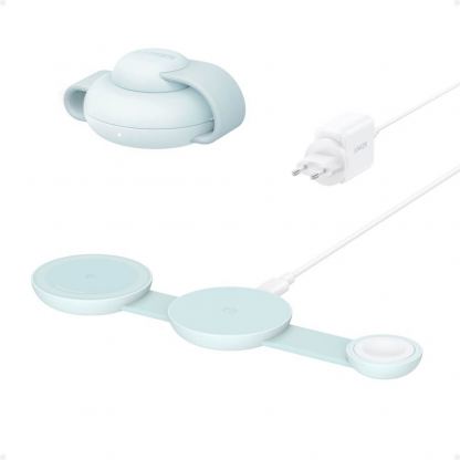 Преносима тройна поставка (пад) за безжично зареждане за iPhone с MagSafe, Apple Watch, AirPods и Qi съвместими мобилни устройства - Anker MagGo 3-in-1 MagSafe Qi2 Foldable Pad (зелен) 2