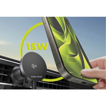 Магнитна поставка за радиатора на кола с безжично зареждане за iPhone с MagSafe - Mobile Origin Qi2 Magnetic Car Wireless Charger 15W (черен) 9