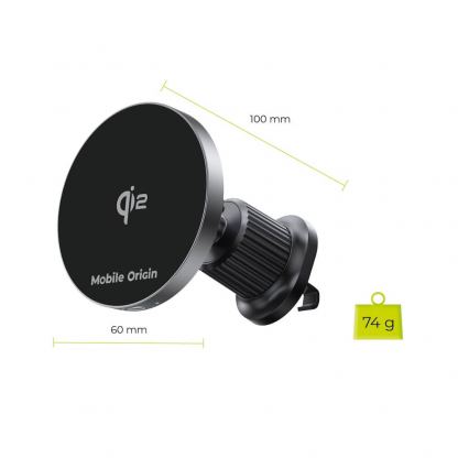 Магнитна поставка за радиатора на кола с безжично зареждане за iPhone с MagSafe - Mobile Origin Qi2 Magnetic Car Wireless Charger 15W (черен) 13