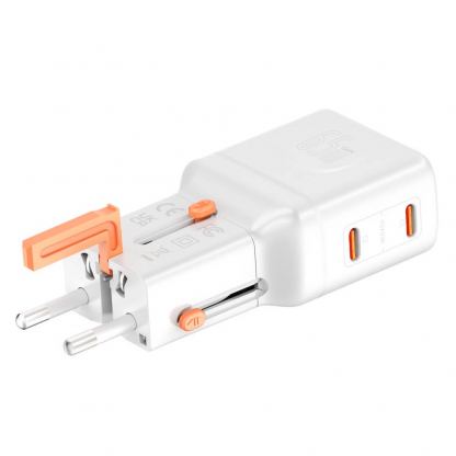Захранване за ел. мрежа с 2xUSB-C изходи и преходници за цял свят в едно устройство - 4smarts Nomad GaN Universal World Travel Wall Charger 65W (бял) 2