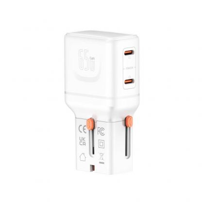 Захранване за ел. мрежа с 2xUSB-C изходи и преходници за цял свят в едно устройство - 4smarts Nomad GaN Universal World Travel Wall Charger 65W (бял) 6