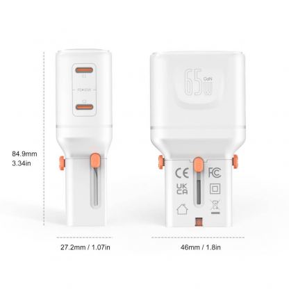 Захранване за ел. мрежа с 2xUSB-C изходи и преходници за цял свят в едно устройство - 4smarts Nomad GaN Universal World Travel Wall Charger 65W (бял) 7