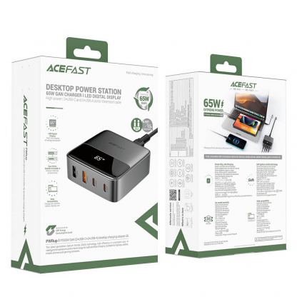 Захранване за ел. мрежа за лаптопи, смартфони и таблети с 2xUSB и 2xUSB-C изходи с технология за бързо зареждане - Acefast Z6 4-Port GaN Desktop Wall Charger 65W (черен) 7