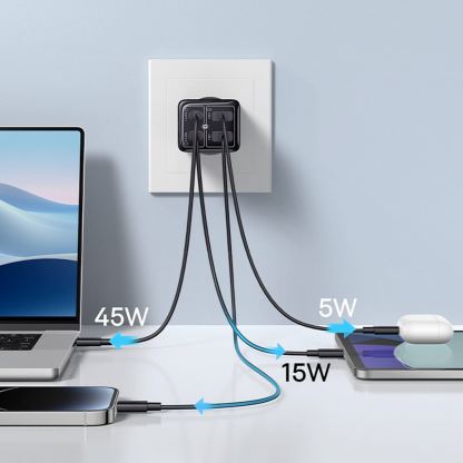 Захранване за ел. мрежа за мобилни устройства с 2xUSB и 2xUSB-C изходи с технология за бързо зареждане - Baseus GaN6 Pro Wall Charger 65W With USB-C Cable (P10162701113-00) (черен) 9
