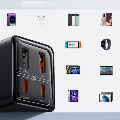 Захранване за ел. мрежа за мобилни устройства с 2xUSB и 2xUSB-C изходи с технология за бързо зареждане - Baseus GaN6 Pro Wall Charger 65W With USB-C Cable (P10162701113-00) (черен) 13