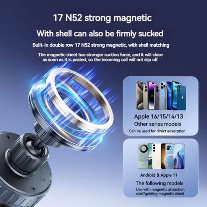 Магнитна поставка за кола с безжично зареждане за iPhone с Magsafe - Techsuit (HOLD253) Premium Car Holder with Wireless Charging and Magsafe (черен) 4