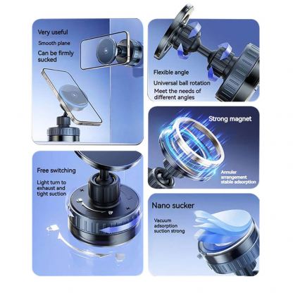 Магнитна поставка за кола с безжично зареждане за iPhone с Magsafe - Techsuit (HOLD253) Premium Car Holder with Wireless Charging and Magsafe (черен) 5