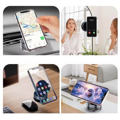 Магнитна поставка за кола с безжично зареждане за iPhone с Magsafe - Techsuit (HOLD253) Premium Car Holder with Wireless Charging and Magsafe (черен) 6