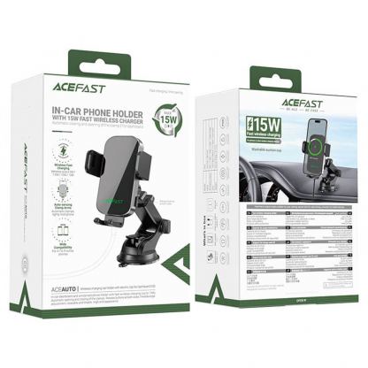 Поставка за таблото или стъклото на кола за смартфони с безжично зареждане за Qi съвместими смартфони - Acefast D53 Wireless Charger Car Dashboard Mount 15W (черен) 7