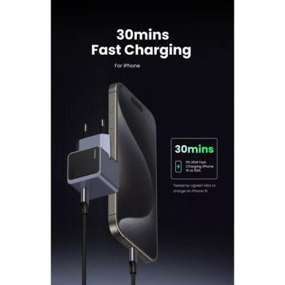 Захранване за ел. мрежа с USB-C изход с технология за бързо зареждане (тъмносив)  - Ugreen Nexode Air 30W GaN Fast Wall Charger 3