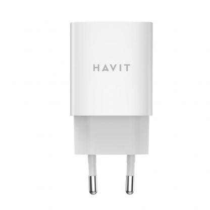 Захранване за ел. мрежа с 2xUSB-C изходи с технология за бързо зареждане - Havit GaN Dual Wall Charger USB-C 45W (бял) 2