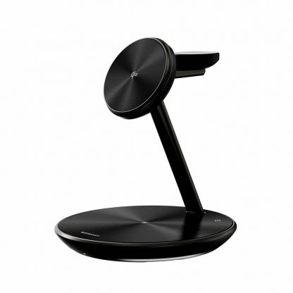 Четворна поставка (пад) за безжично зареждане за iPhone с Magsafe, Apple Watch, AirPods, Qi съвместими устройства - MagEasy PowerStation 5-in-1 Magnetic Wireless Charging Stand Qi2 15W (черен) 2