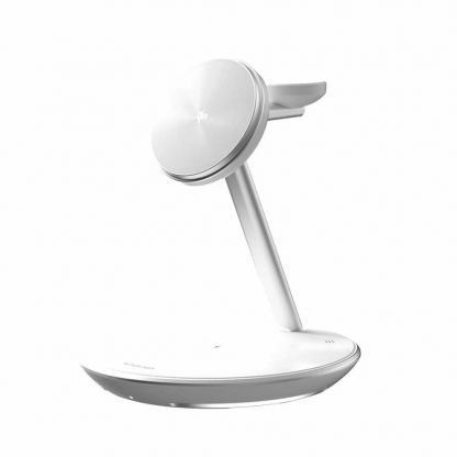 Четворна поставка (пад) за безжично зареждане за iPhone с Magsafe, Apple Watch, AirPods, Qi съвместими устройства - MagEasy PowerStation 5-in-1 Magnetic Wireless Charging Stand Qi2 15W (бял) 2