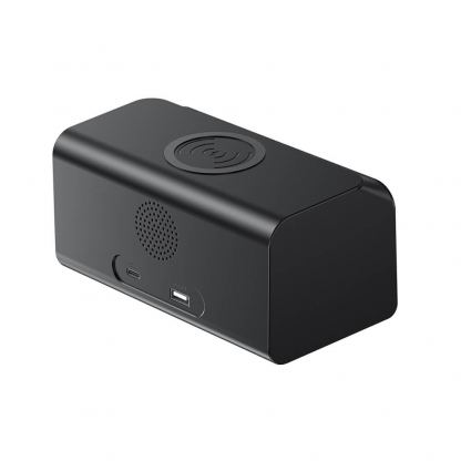 Безжичен портативен спийкър с FM радио, часовник с аларма и безжично зареждане - Havit 6in1 Wireless Charger, Wireless Bluetooth Speaker, FM And Clock, Alarm, Calendar (черен) 5