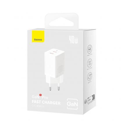  Захранване за ел. мрежа с 2xUSB-C изходи с технология за бързо зареждане - Baseus GaN5 Pro Fast Wall Charger Dual USB-C 40W (P10110804217-Z1) (бял) 9