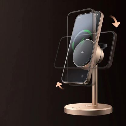 Тройна поставка (пад) за безжично зареждане за iPhone с Magsafe, Apple Watch, AirPods, Qi съвместими устройства - Mcdodo Black Swan 3-in-1 Magnetic Wireless Charging Station Qi2 22.5W (златист) 4