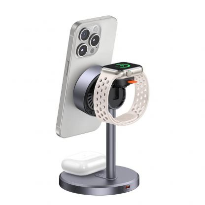 Тройна поставка (пад) за безжично зареждане за iPhone с Magsafe, Apple Watch, AirPods, Qi съвместими устройства - Mcdodo Black Swan 3-in-1 Magnetic Wireless Charging Station Qi2 22.5W (черен) 4