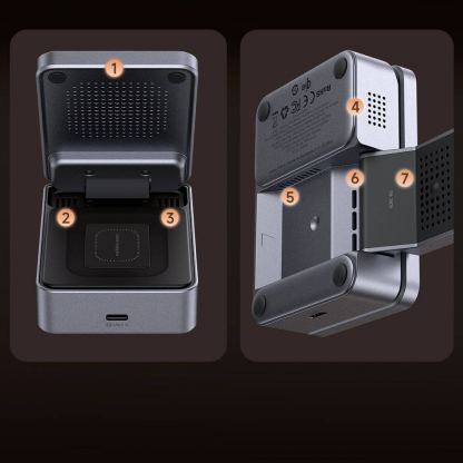 Сгъваема тройна поставка (пад) за безжично зареждане за iPhone с Magsafe, Apple Watch, AirPods, Qi съвместими устройства - Mcdodo Foldable 3-in-1 Magnetic Wireless Charging Station Qi2 22.5W (тъмносив) 6