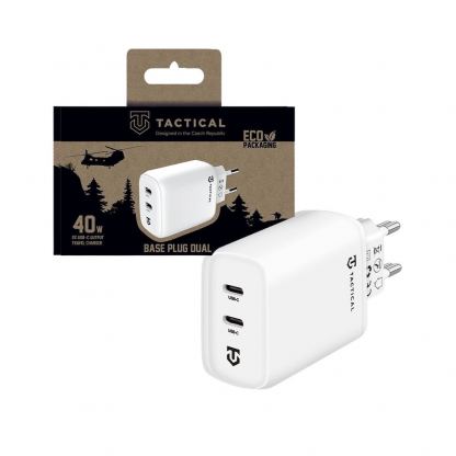 Захранване за ел. мрежа смартфони и таблети с 2xUSB-C изхода и с технология за бързо зареждане - Tactical Base Plug  Dual Travel Wall Charger 40W (бял) 4