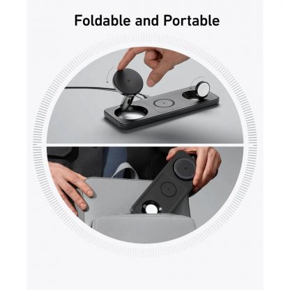 Преносима тройна поставка (пад) за безжично зареждане за iPhone с MagSafe, Apple Watch, AirPods и Qi съвместими мобилни устройства - Anker MagGo 3-in-1 MagSafe Qi2 15W Ultra Fast (черен) (разопакован продукт) 3