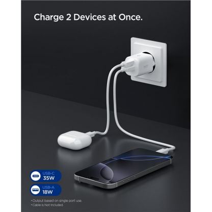 Захранване за ел. мрежа с USB-A и USB-C изходи и технология за бързо зареждане - Spigen Essential 35W Wall Charger EE352EU (бял) 5