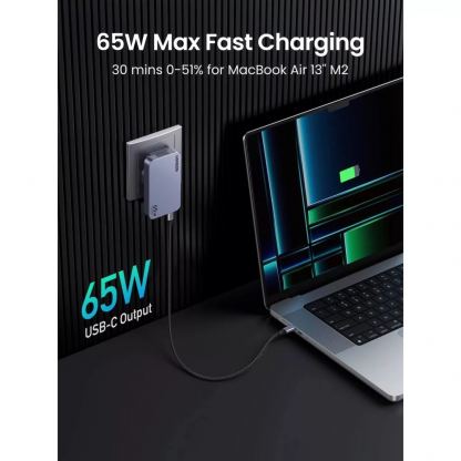 Захранване за ел. мрежа за лаптопи, смартфони и таблети с USB-A и 2xUSB-C изходи с технология за бързо зареждане - Ugreen Nexode Pro GaN Fast Wall Charger 65W PD (тъмносив) 4