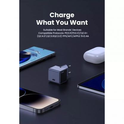 Захранване за ел. мрежа за лаптопи, смартфони и таблети с USB-A и 2xUSB-C изходи с технология за бързо зареждане - Ugreen Nexode Pro GaN Fast Wall Charger 65W PD (тъмносив) 6