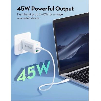 Захранване за ел. мрежа с USB-A и USB-C изходи и технология за бързо зареждане - RavPower RP-PC171 GaN Fast Wall Charger 45W (бял) 6