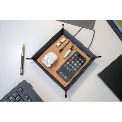 Настолен органайзер с поставка (пад) за безжично зареждане за Qi съвместими устройства - 4smarts Pocket Tray Organizer, 15W (син-оранжев) 6