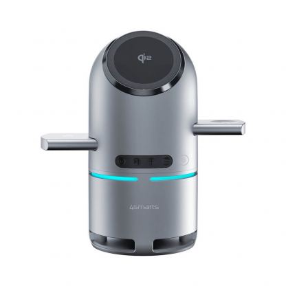 Безжичен спийкър с тройна поставка (пад) за безжично зареждане за iPhone с Magsafe и AirPods - 4smarts Qi2 ChargeBot Sound 3-in-1 Charging Station With Bluetooth Speaker (тъмносив) 3