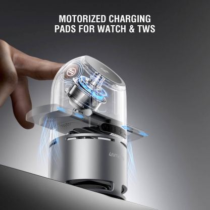 Безжичен спийкър с тройна поставка (пад) за безжично зареждане за iPhone с Magsafe и AirPods - 4smarts Qi2 ChargeBot Sound 3-in-1 Charging Station With Bluetooth Speaker (тъмносив) 10