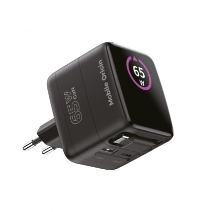 Захранване за ел. мрежа с USB-A и USB-C изходи и вграден USB-C кабел - Mobile Origin PW3 GaN TFT Display Wall Charger 65W (черен) 2