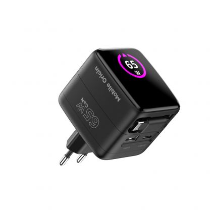 Захранване за ел. мрежа с USB-A и USB-C изходи и вграден USB-C кабел - Mobile Origin PW3 GaN TFT Display Wall Charger 65W (черен) 7