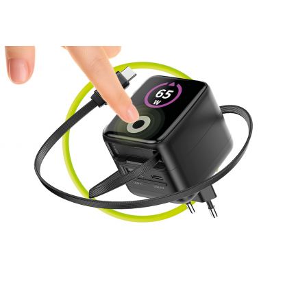 Захранване за ел. мрежа с USB-A и USB-C изходи и вграден USB-C кабел - Mobile Origin PW3 GaN TFT Display Wall Charger 65W (черен) 10