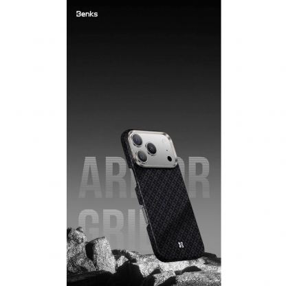 Кевларен кейс с MagSafe за iPhone 17 - Benks ArmorGrid ArmorAir Magnetic Kevlar Metal Frame Case 600D (черен) 8
