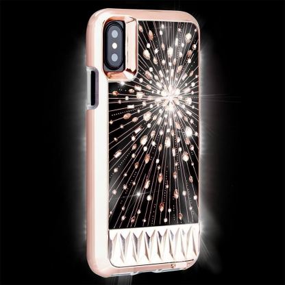 CaseMate Luminescent Case - дизайнерски кейс с истински кристали и с висока защита за iPhone XS, iPhone X (розово злато) 3