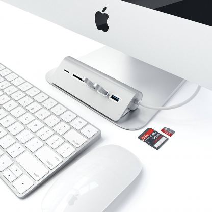 Satechi Aluminum USB 3.0 Hub & Card Reader - алуминиев 3-портов USB 3.0 хъб с четец за карти за компютри и лаптопи  4