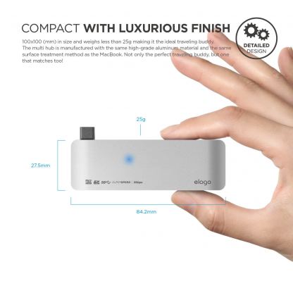 Elago Multi USB-C Hub - USB-C хъб към 2xUSB 3.0, MicroSD, SD и USB-C за MacBook и устройства с USB-C порт (сребрист) 5