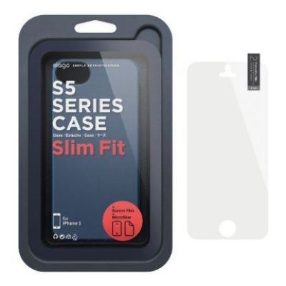 Elago S5 Slim Fit 2 Case + HD Clear Film - кейс и HD покритие за iPhone 5 (тъмносин-мат) 2