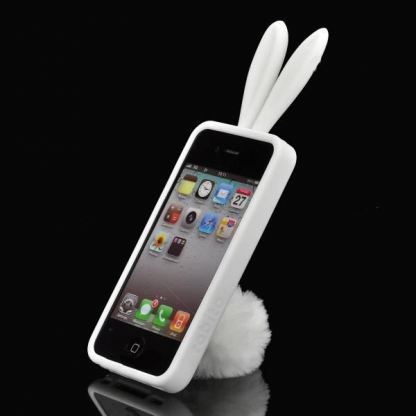 Rubber Rabbit Case - силиконов кейс и поставка за iPhone 4S, iPhone 4 (бял-черен) 3