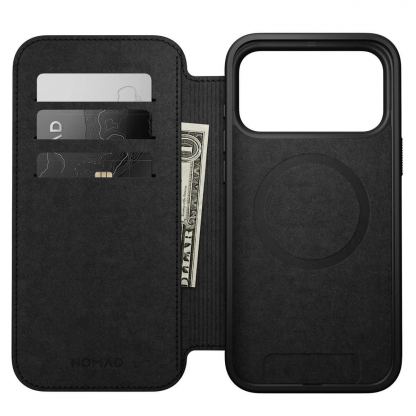 Кожен калъф (естествена кожа), тип портфейл с MagSafe за iPhone 17 Pro - Nomad Modern Leather Folio MagSafe Case (черен) 2