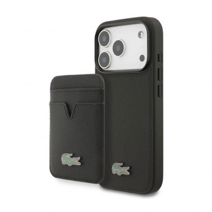 Комплект дизайнерски кожен кейс с MagSafe и кожен портфейл (джоб) с MagSafe за iPhone 17 Pro - Lacoste Iconic Petit Pique Logo MagSafe Case With Magnetic Wallet Set (черен) 2
