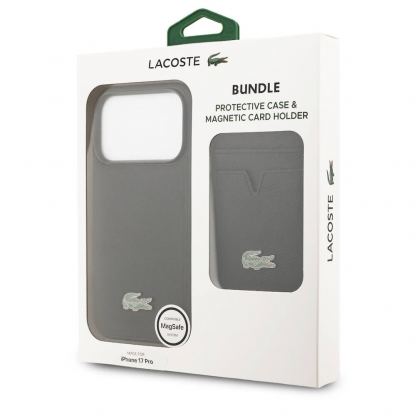 Комплект дизайнерски кожен кейс с MagSafe и кожен портфейл (джоб) с MagSafe за iPhone 17 Pro - Lacoste Iconic Petit Pique Logo MagSafe Case With Magnetic Wallet Set (черен) 10