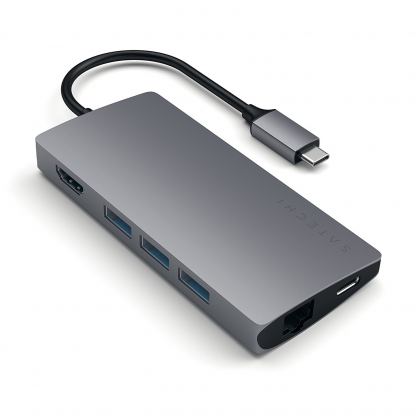 Satechi USB-C Aluminum Multiport 4K Adapter v2 - мултифункционален хъб за свързване на допълнителна периферия за компютри с USB-C (тъмносив) 2