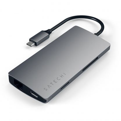 Satechi USB-C Aluminum Multiport 4K Adapter v2 - мултифункционален хъб за свързване на допълнителна периферия за компютри с USB-C (тъмносив) 3