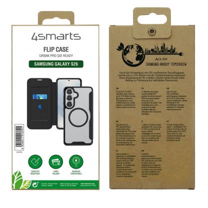 Кожен калъф, тип портфейл с отделение за кр. карти и Qi2 поддръжка за Samsung Galaxy S26  - 4smarts Urban Pro Flipcase (черен) 7