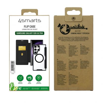 Кожен калъф, тип портфейл с отделение за кр. карти и Qi2 поддръжка за Samsung Galaxy S26 Ultra - 4smarts Urban Pro Flipcase (черен) 6