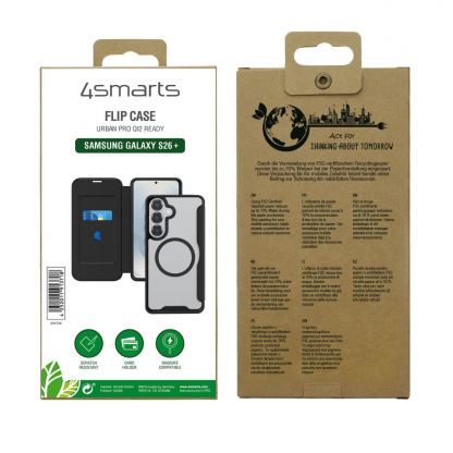 Кожен калъф, тип портфейл с отделение за кр. карти и Qi2 поддръжка за Samsung Galaxy S26 Plus - 4smarts Urban Pro Flipcase (черен) 7