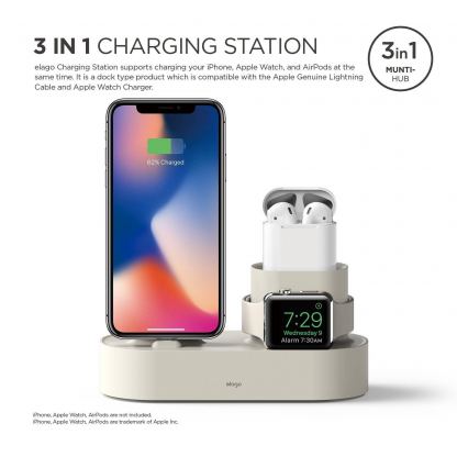 Elago Trio Charging Hub - силиконова поставка за зареждане на iPhone, Apple Watch и Apple AirPods (бяла) 3